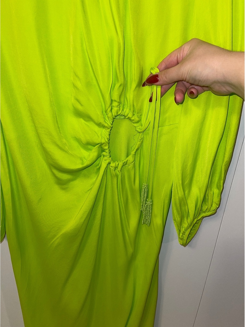 FARM Rio Neon Green Cutout Ruched Midi Dress Long Sleeve XL - Picture 2 of 7